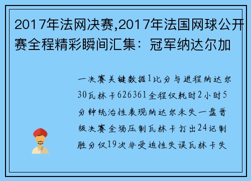 2017年法网决赛,2017年法国网球公开赛全程精彩瞬间汇集：冠军纳达尔加冕十冠王荣耀